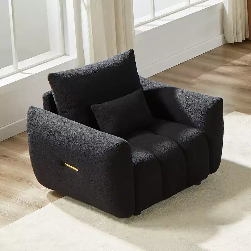 MAYEERTY 36.8 Inch Teddy Fabric Lounge Chair Modern Upholstered Black for Apartment Office Living Room Bedroom