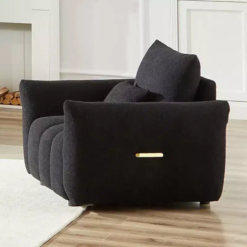 Fauteuil lounge en tissu Teddy 93,4 cm, rembourré, noir, moderne pour appartement, bureau, salon, chambre à coucher