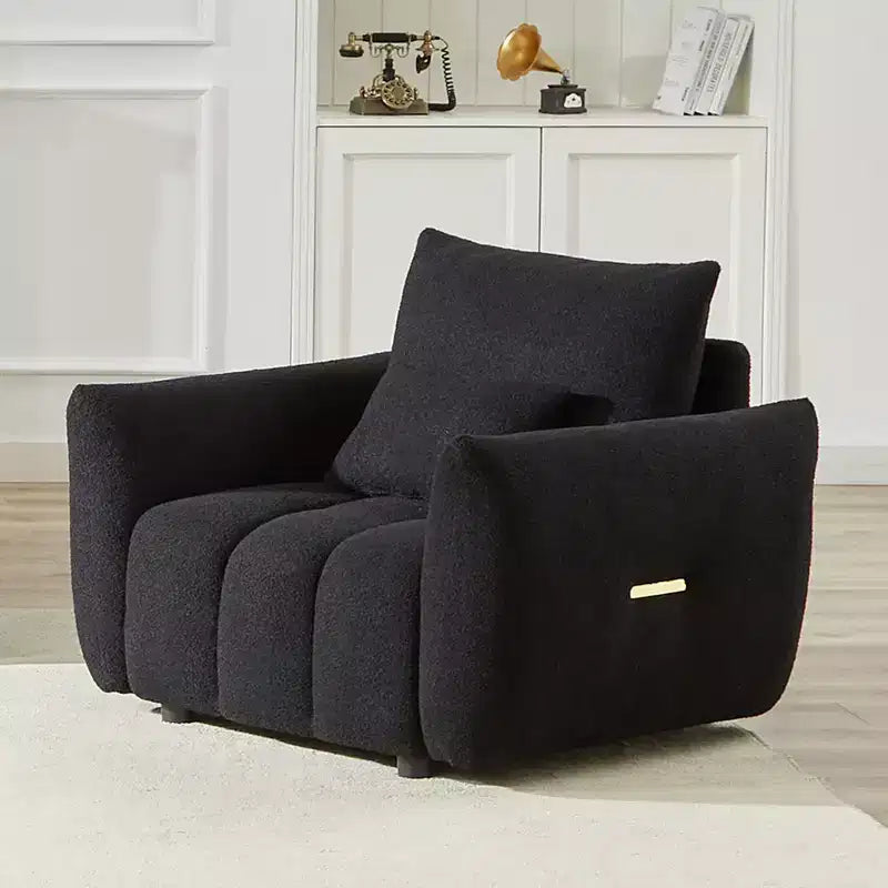 Fauteuil lounge en tissu Teddy 93,4 cm, rembourré, noir, moderne pour appartement, bureau, salon, chambre à coucher