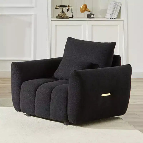 Fauteuil lounge en tissu Teddy 93,4 cm, rembourré, noir, moderne pour appartement, bureau, salon, chambre à coucher