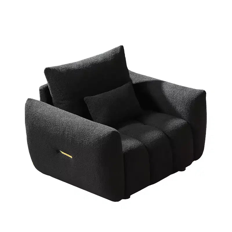 Fauteuil lounge en tissu Teddy 93,4 cm, rembourré, noir, moderne pour appartement, bureau, salon, chambre à coucher