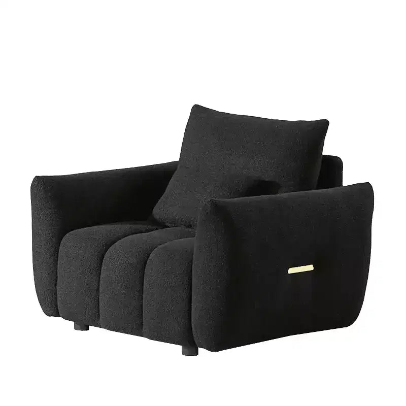 Fauteuil lounge en tissu Teddy 93,4 cm, rembourré, noir, moderne pour appartement, bureau, salon, chambre à coucher