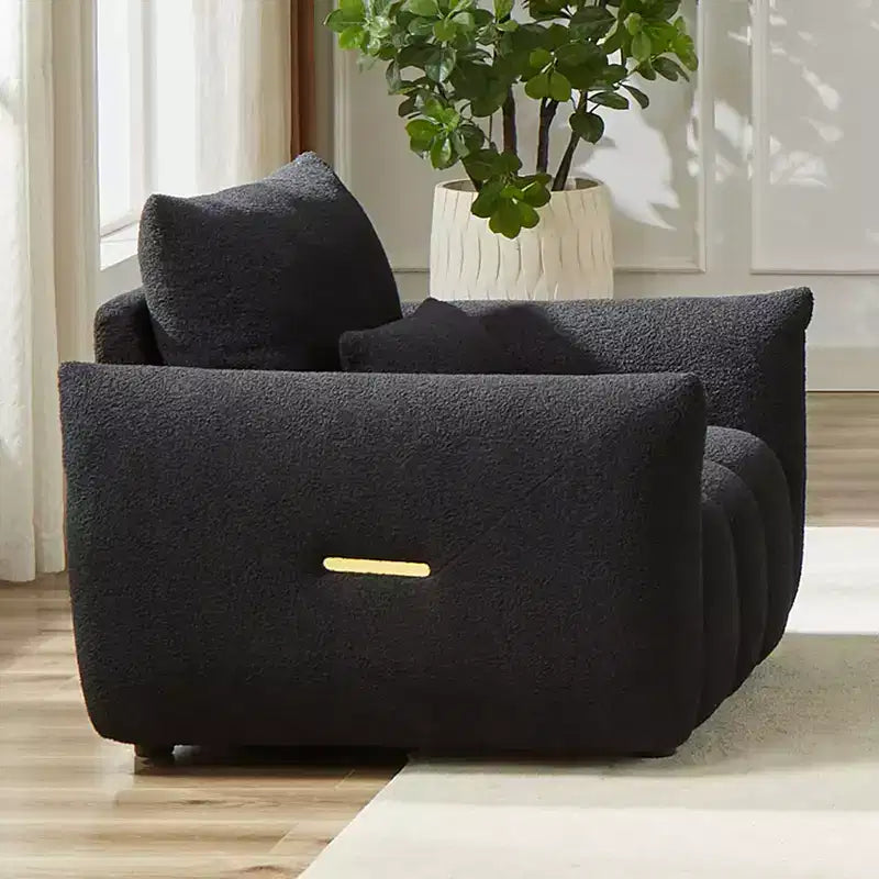 Fauteuil lounge en tissu Teddy 93,4 cm, rembourré, noir, moderne pour appartement, bureau, salon, chambre à coucher