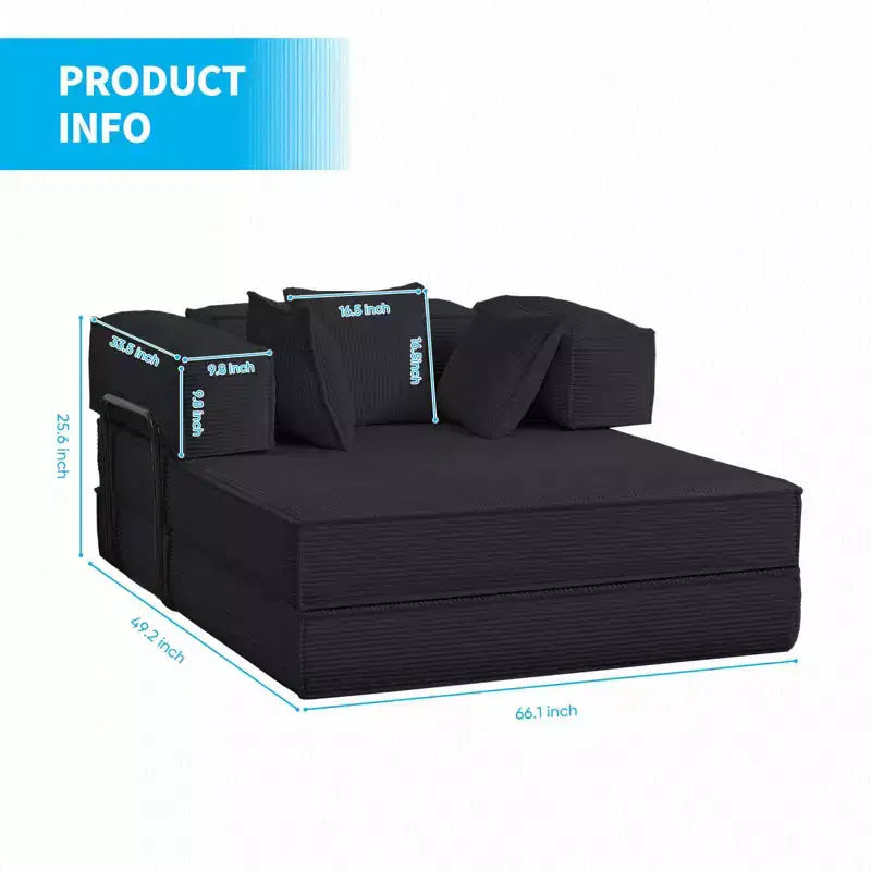 Canapé-lit convertible 66 po avec oreillers, futon pliant, canapé de sol déhoussable et lavable pour petits espaces