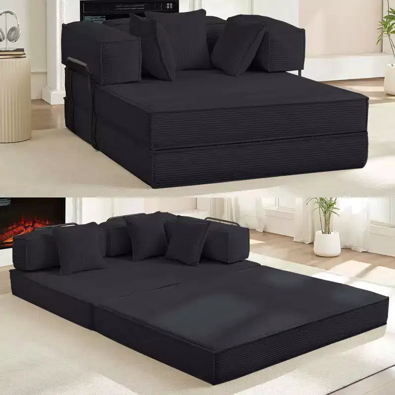 Canapé-lit convertible 66 po avec oreillers, futon pliant, canapé de sol déhoussable et lavable pour petits espaces