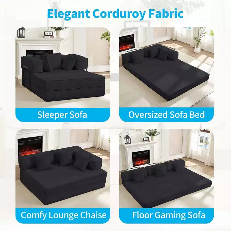 Canapé-lit convertible 66 po avec oreillers, futon pliant, canapé de sol déhoussable et lavable pour petits espaces