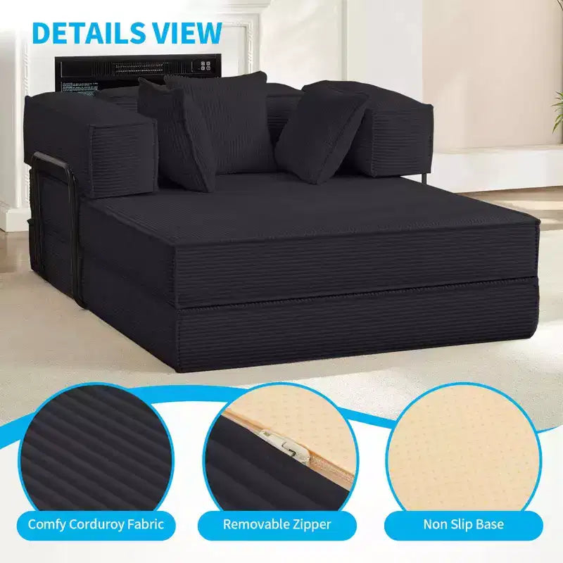 Canapé-lit convertible 66 po avec oreillers, futon pliant, canapé de sol déhoussable et lavable pour petits espaces