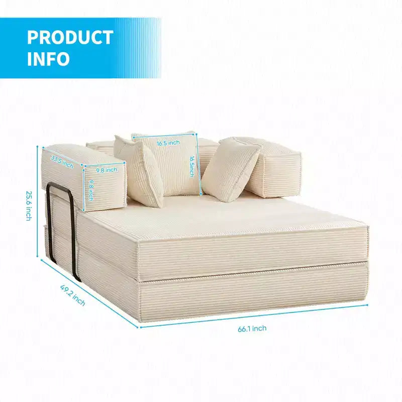 Canapé-lit convertible 66 po avec oreillers, futon pliant, canapé de sol déhoussable et lavable pour petits espaces