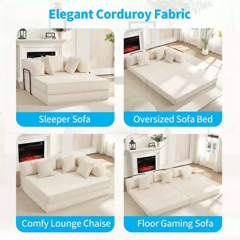 Canapé-lit convertible 66 po avec oreillers, futon pliant, canapé de sol déhoussable et lavable pour petits espaces