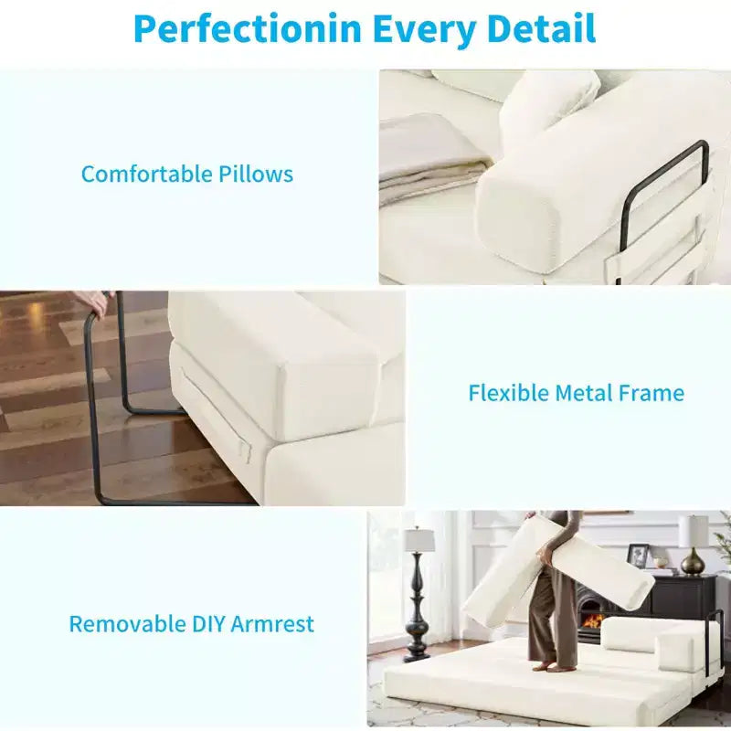 Canapé-lit convertible 66 po avec oreillers, futon pliant, canapé de sol déhoussable et lavable pour petits espaces