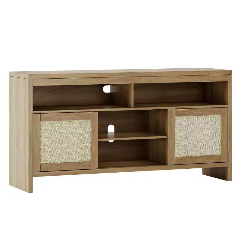 1SET BP MDF Rattan 2-Door Thick Board TV Cabinet with Rattan Weaving, Spacious Storage, Durable MDF Construction, Stylish Design, and Easy Assembly