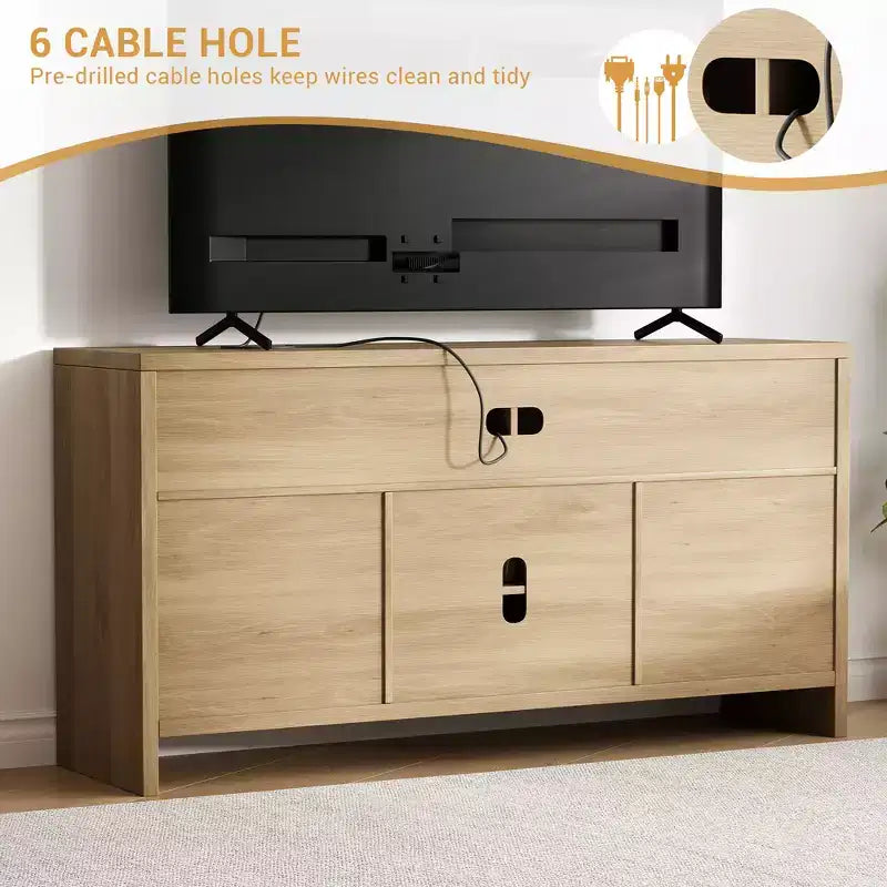 Meuble TV en rotin à 2 portes en panneau épais avec tissage en rotin, rangement spacieux, construction durable en MDF, design élégant et assemblage facile