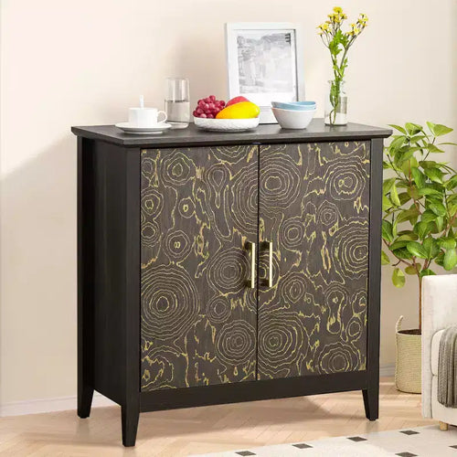 2 Doors Accent Cabinet with Adjustable Shelf, Sideboard Buffet with Wood Legs, Decorative Storage Cabinet for Living Room, Bedroom, Entryway