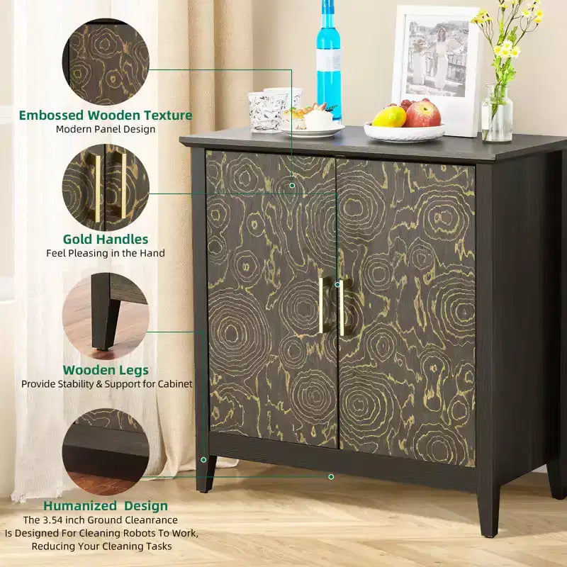 Meuble d'appoint à 2 portes avec étagère réglable, buffet avec pieds en bois, meuble de rangement décoratif pour salon, chambre à coucher, entrée