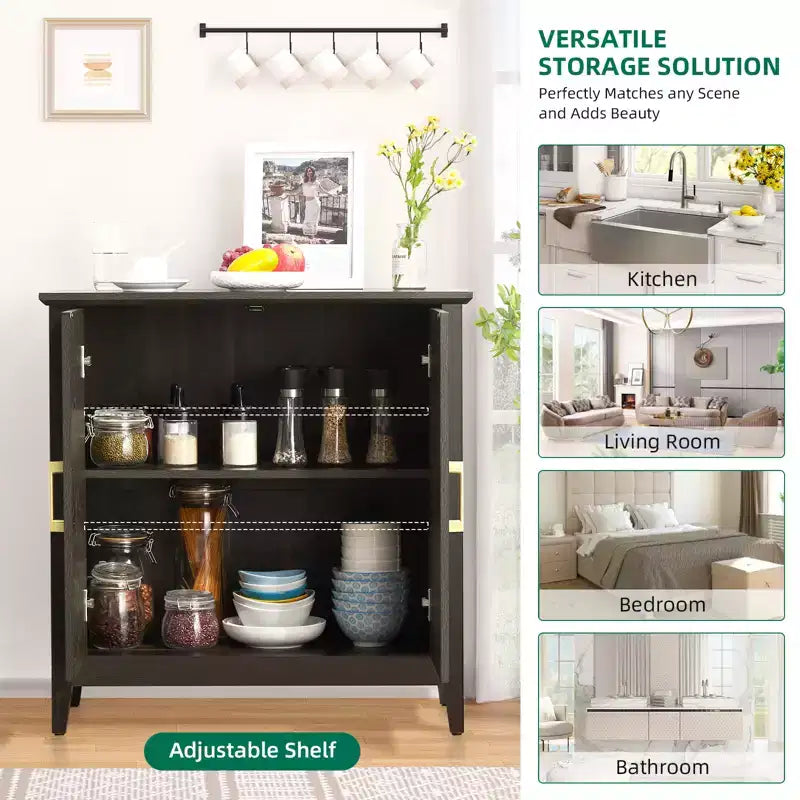 Meuble d'appoint à 2 portes avec étagère réglable, buffet avec pieds en bois, meuble de rangement décoratif pour salon, chambre à coucher, entrée