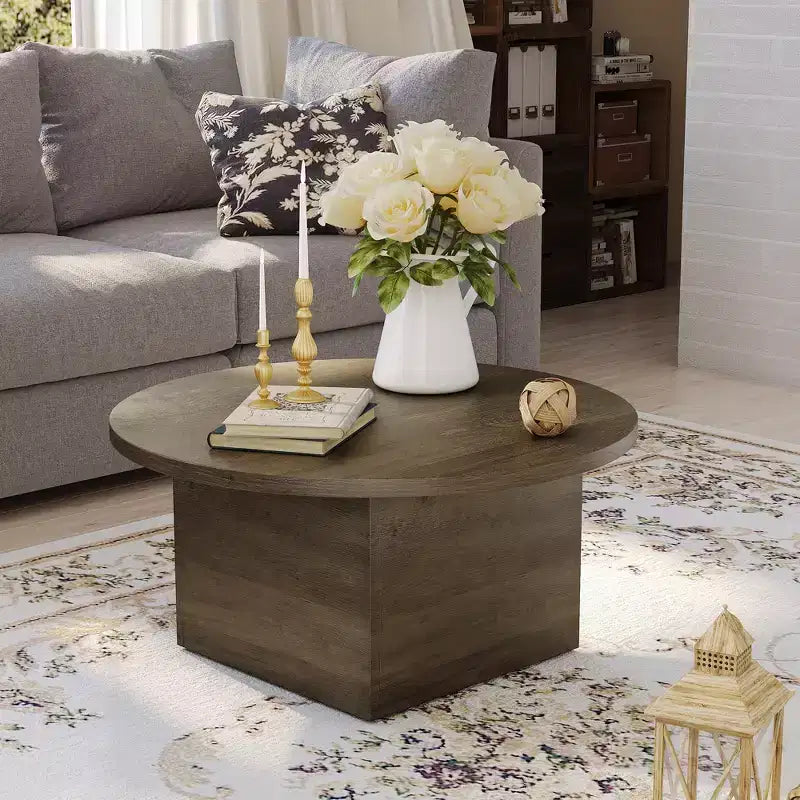Table basse de ferme 35,5 po en bois d'ingénierie moderne, table résistante aux rayures avec cadre robuste pour salon, bureau à domicile, lounge, marron