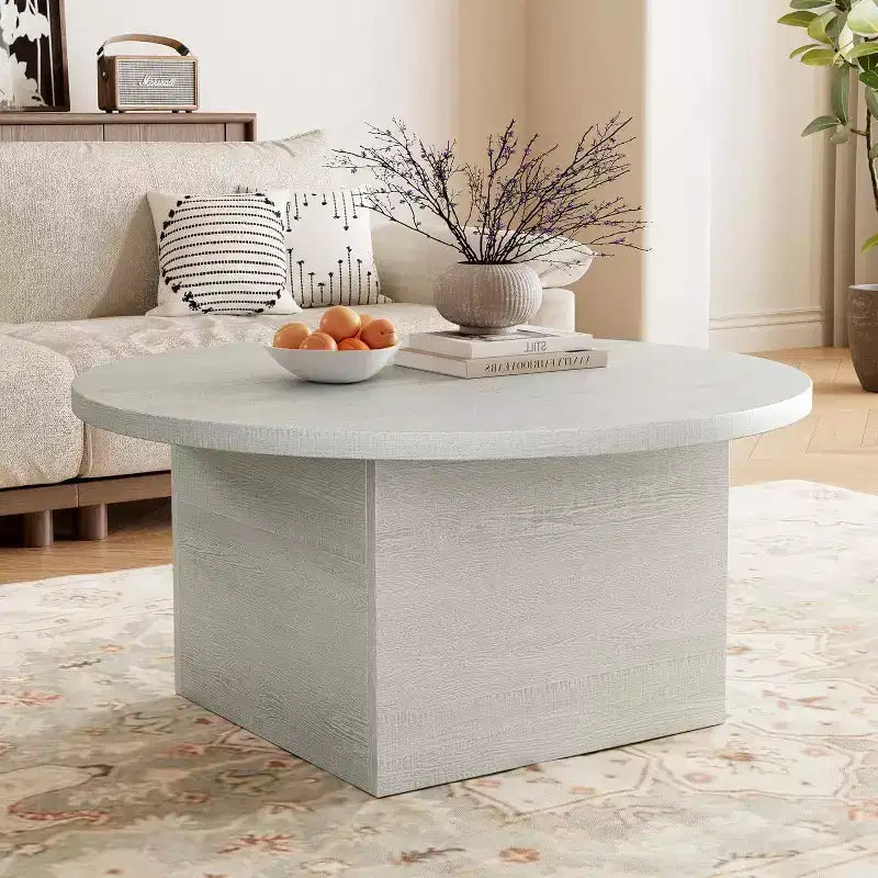 Dyonery 35.5 Farmhouse Coffee Table Modern Engineered Wood, Scratch-Resistant Table with Sturdy Frame for Living Room, Home Office, Lounge, Brown