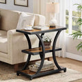 Lantine 3-Tier End Table with Storage, with Geometric Metal Design, Industrial Nightstand for Living Room, Bedroom