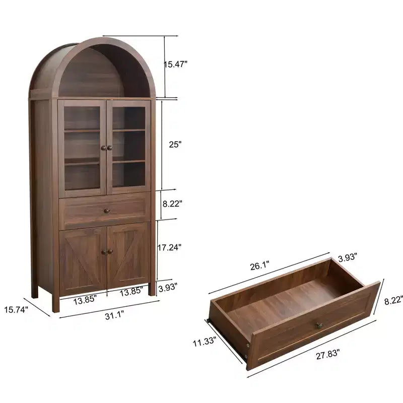 Meuble de cuisine autoportant, Armoire haute avec tiroir et 4 portes, Buffet polyvalent pour salon et salle à manger