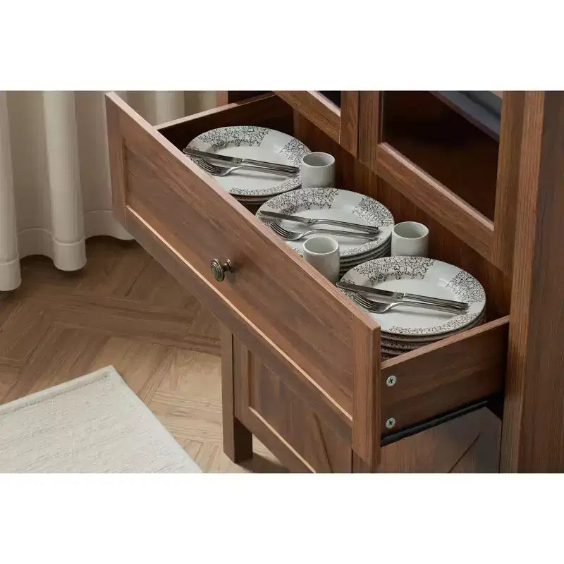 Meuble de cuisine autoportant, Armoire haute avec tiroir et 4 portes, Buffet polyvalent pour salon et salle à manger
