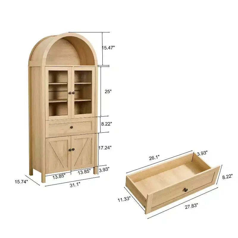 Meuble de cuisine autoportant, Armoire haute avec tiroir et 4 portes, Buffet polyvalent pour salon et salle à manger
