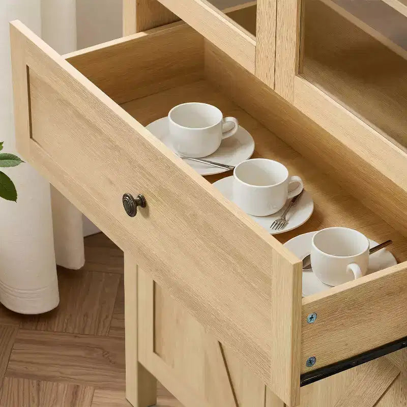 Meuble de cuisine autoportant, Armoire haute avec tiroir et 4 portes, Buffet polyvalent pour salon et salle à manger