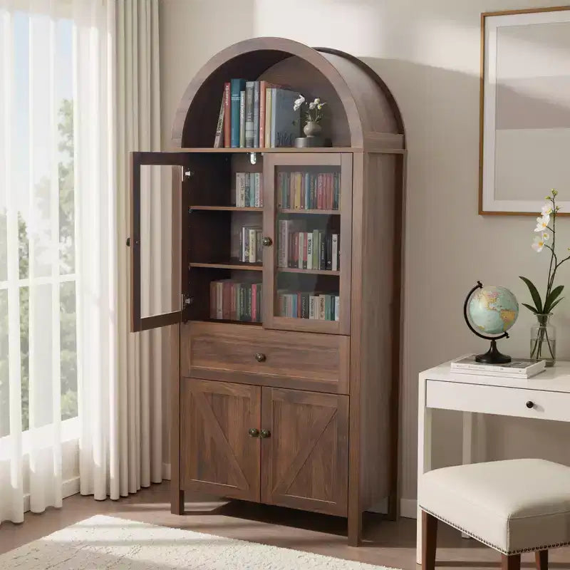 Meuble de cuisine autoportant, Armoire haute avec tiroir et 4 portes, Buffet polyvalent pour salon et salle à manger