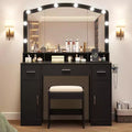 Vanity Desk, Makeup Vanity Desk with Mirror & 9 LED Light Bulbs, Large Drawers and Three Level Storage & Tiers of Open Shelves for Bedroom, White