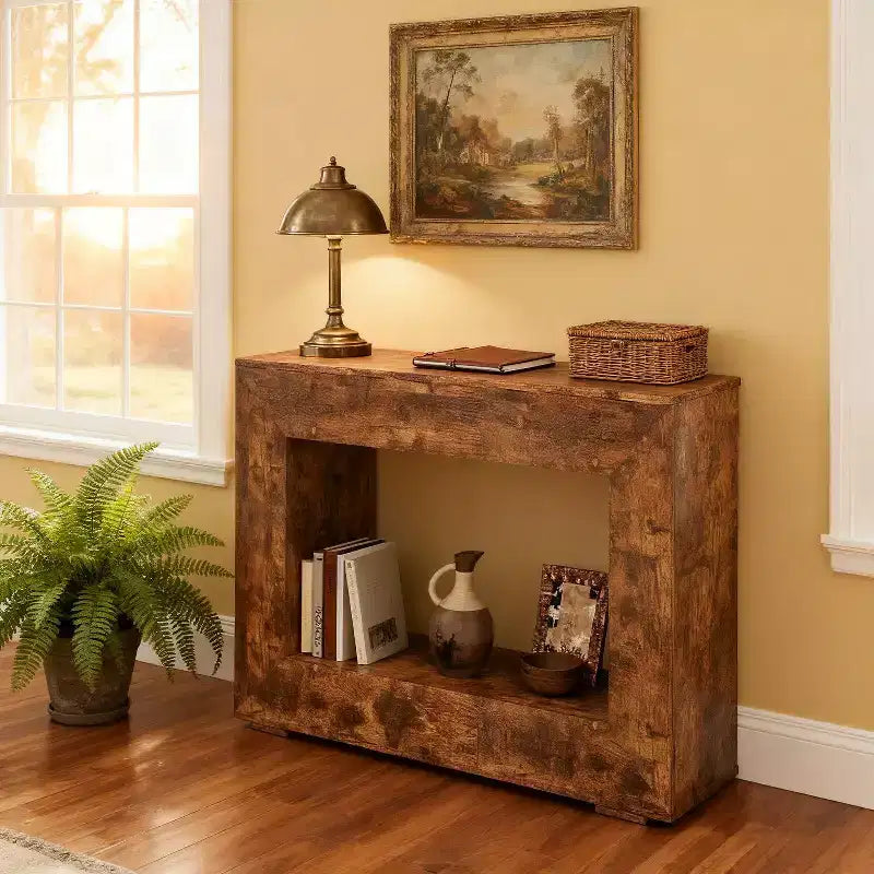 Homy Casa Console Table with Open Shelf for Entryway or Living Room, Rustic Brown