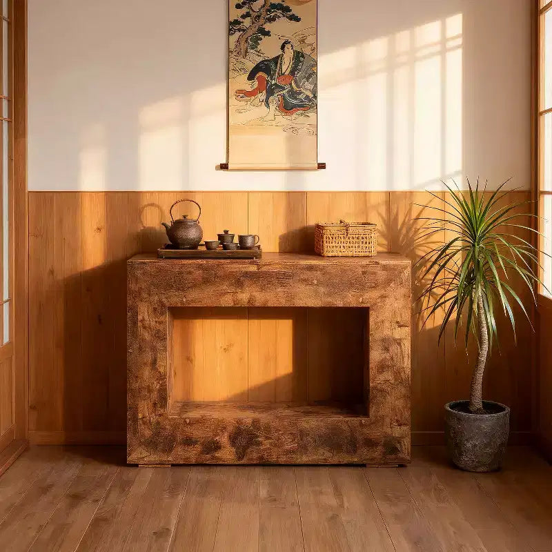 Console avec étagère ouverte pour entrée ou salon, marron rustique