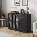 Modern Record Player Stand, Farmhouse Turntable Storage Cabinet with Barn Door, Wooden Vinyl Storage Console for Living Room, Black