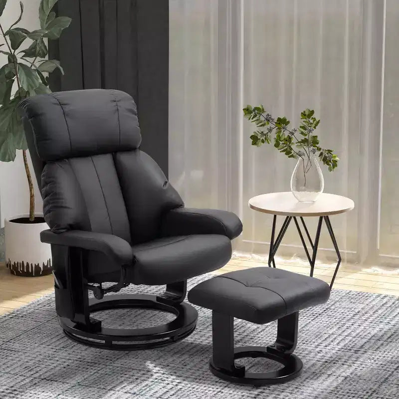 Fauteuil inclinable avec repose-pieds ottoman, fauteuil inclinable de massage vibrant avec revêtement en similicuir et base pivotante en bois pour salon et chambre à coucher