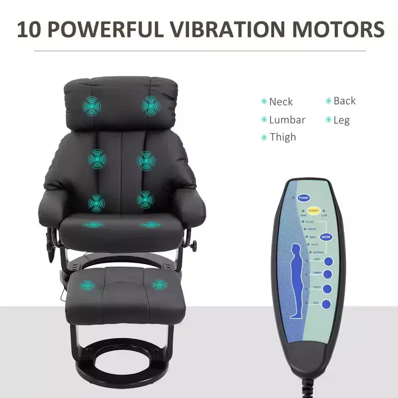Fauteuil inclinable avec repose-pieds ottoman, fauteuil inclinable de massage vibrant avec revêtement en similicuir et base pivotante en bois pour salon et chambre à coucher