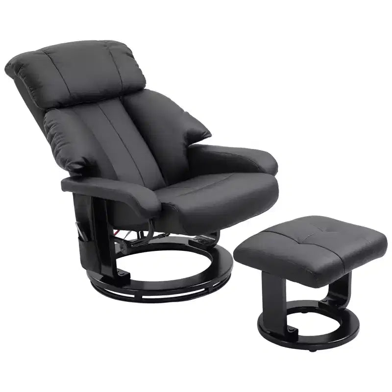 Fauteuil inclinable avec repose-pieds ottoman, fauteuil inclinable de massage vibrant avec revêtement en similicuir et base pivotante en bois pour salon et chambre à coucher