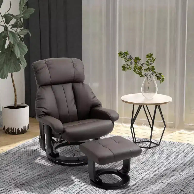 Fauteuil inclinable avec repose-pieds ottoman, fauteuil inclinable de massage vibrant avec revêtement en similicuir et base pivotante en bois pour salon et chambre à coucher