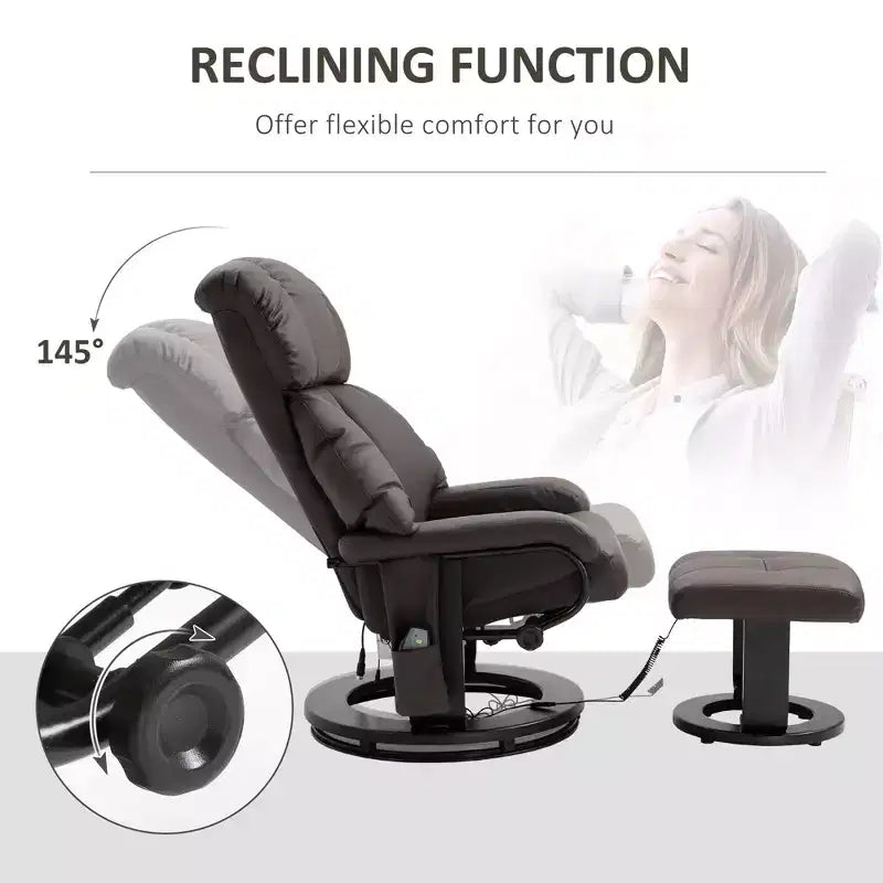 Fauteuil inclinable avec repose-pieds ottoman, fauteuil inclinable de massage vibrant avec revêtement en similicuir et base pivotante en bois pour salon et chambre à coucher