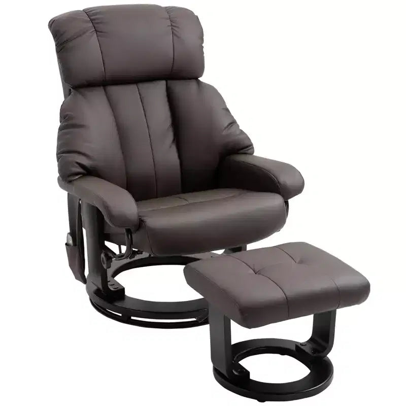 Recliner with Ottoman Footrest, Vibration Massage Recliner Chair with Faux Leather Upholstery and Swivel Wood Base for Living Room and Bedroom