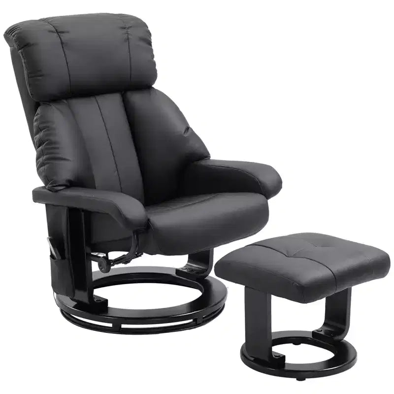 Fauteuil inclinable avec repose-pieds ottoman, fauteuil inclinable de massage vibrant avec revêtement en similicuir et base pivotante en bois pour salon et chambre à coucher