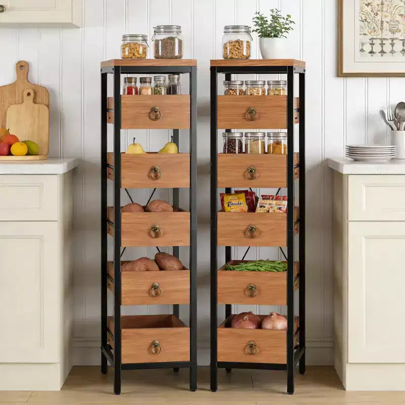 Commode de rangement décorative, Petite commode avec cadre en métal et tiroirs en bois massif, Commode multifonctionnelle pour cuisine, chambre à coucher, salon