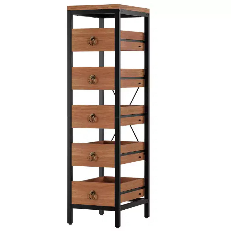 Commode de rangement décorative, Petite commode avec cadre en métal et tiroirs en bois massif, Commode multifonctionnelle pour cuisine, chambre à coucher, salon