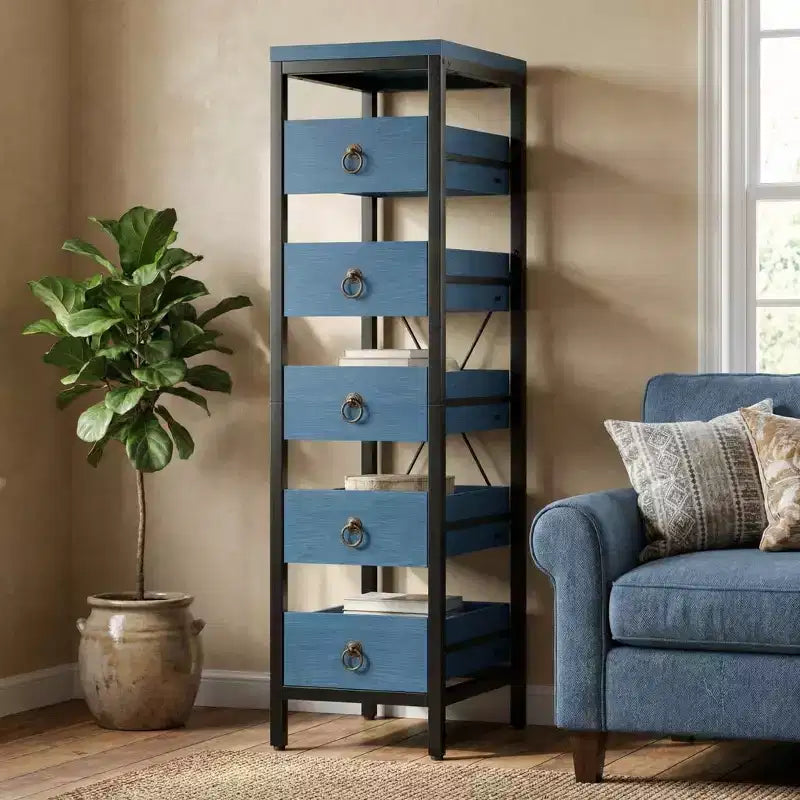 Commode de rangement décorative, Petite commode avec cadre en métal et tiroirs en bois massif, Commode multifonctionnelle pour cuisine, chambre à coucher, salon