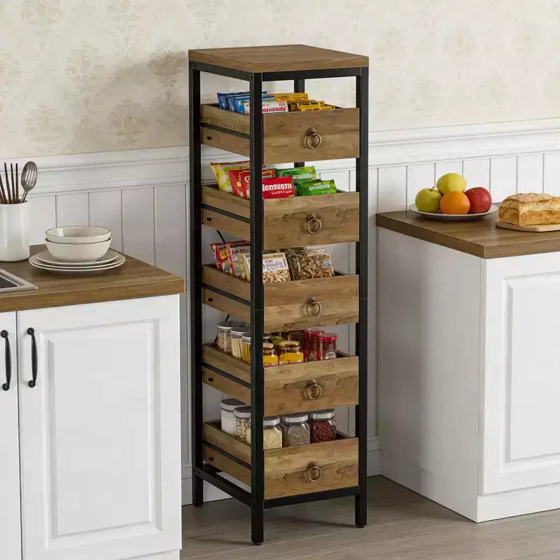 Commode de rangement décorative, Petite commode avec cadre en métal et tiroirs en bois massif, Commode multifonctionnelle pour cuisine, chambre à coucher, salon