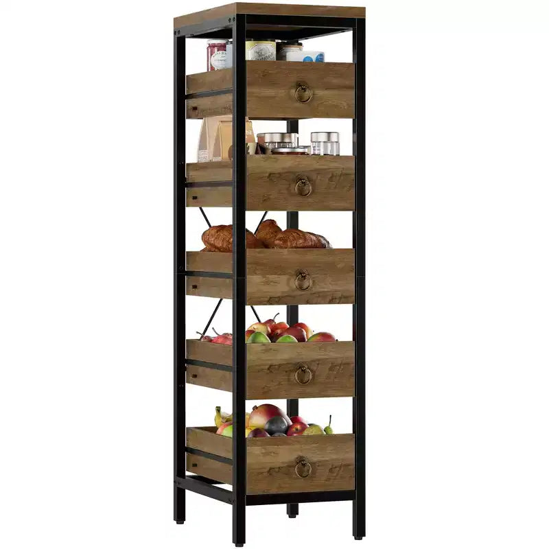 Commode de rangement décorative, Petite commode avec cadre en métal et tiroirs en bois massif, Commode multifonctionnelle pour cuisine, chambre à coucher, salon