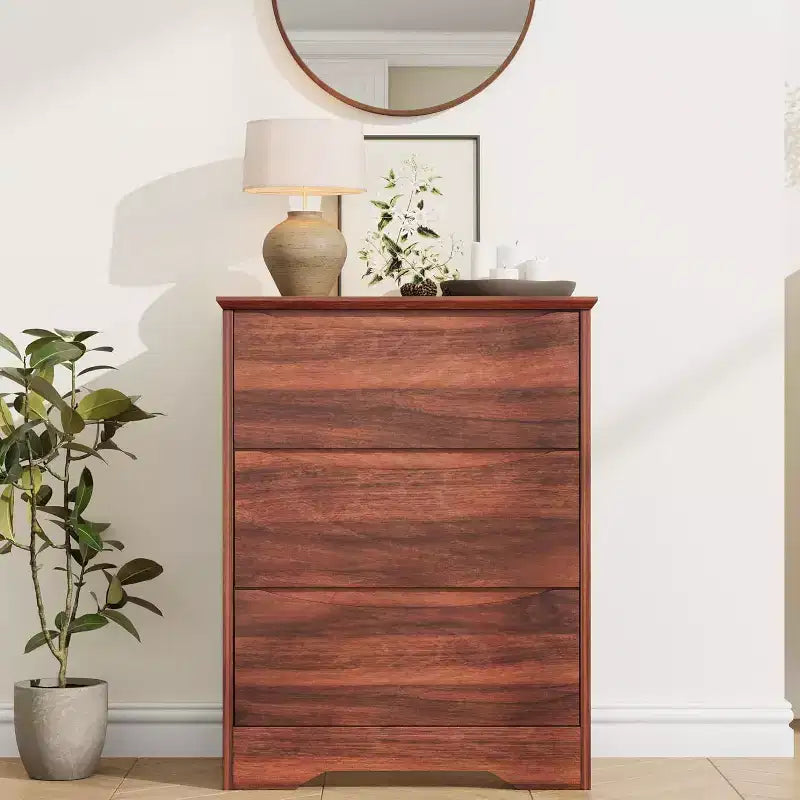 Commode en bois à 3 tiroirs, armoire moderne et haute avec grand espace de rangement, commode large pour chambre à coucher ou salon