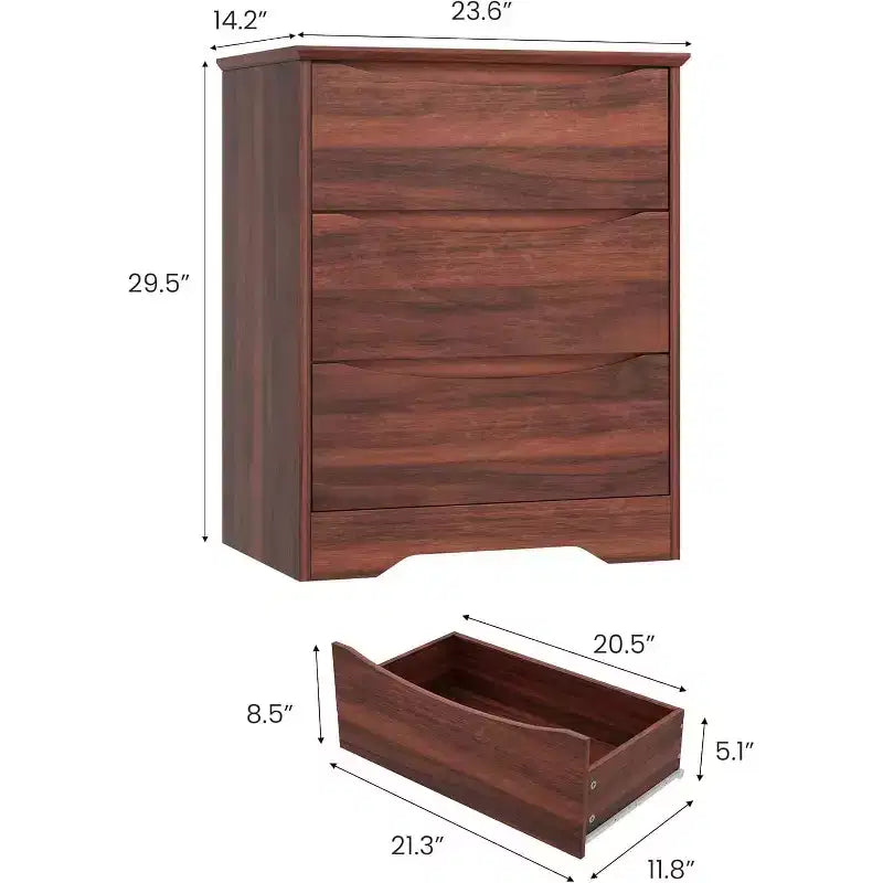 Commode en bois à 3 tiroirs, armoire moderne et haute avec grand espace de rangement, commode large pour chambre à coucher ou salon