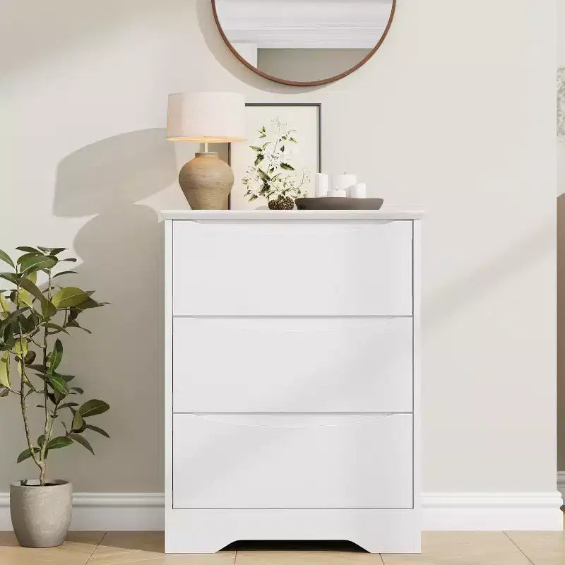 Commode en bois à 3 tiroirs, armoire moderne et haute avec grand espace de rangement, commode large pour chambre à coucher ou salon