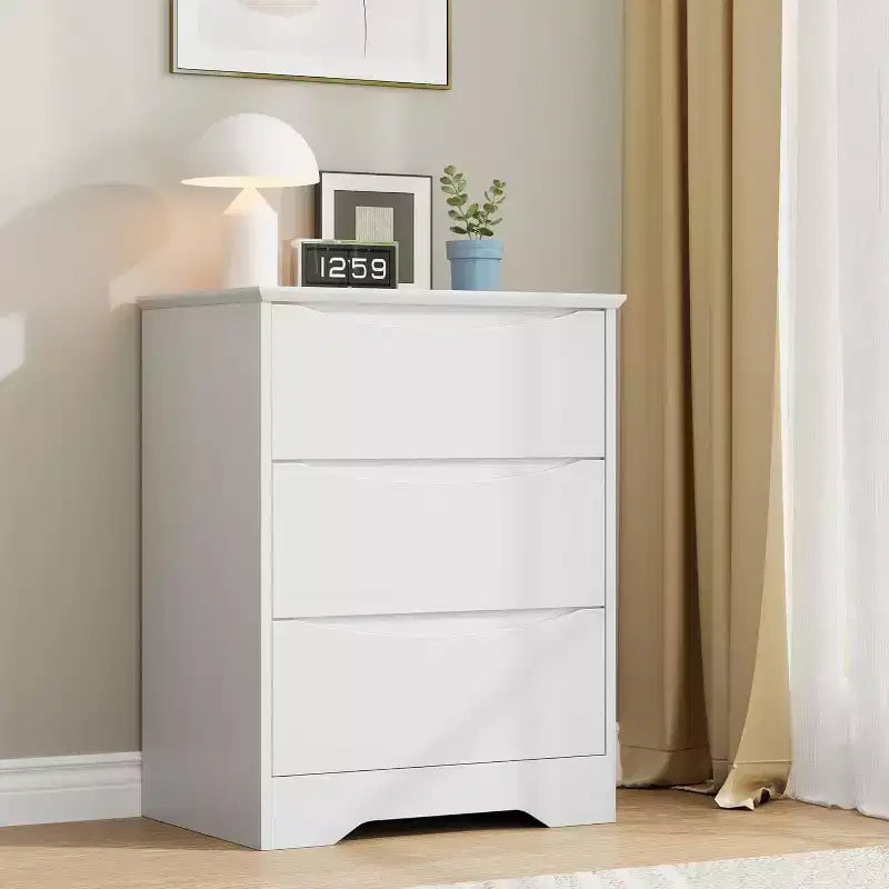 Commode en bois à 3 tiroirs, armoire moderne et haute avec grand espace de rangement, commode large pour chambre à coucher ou salon
