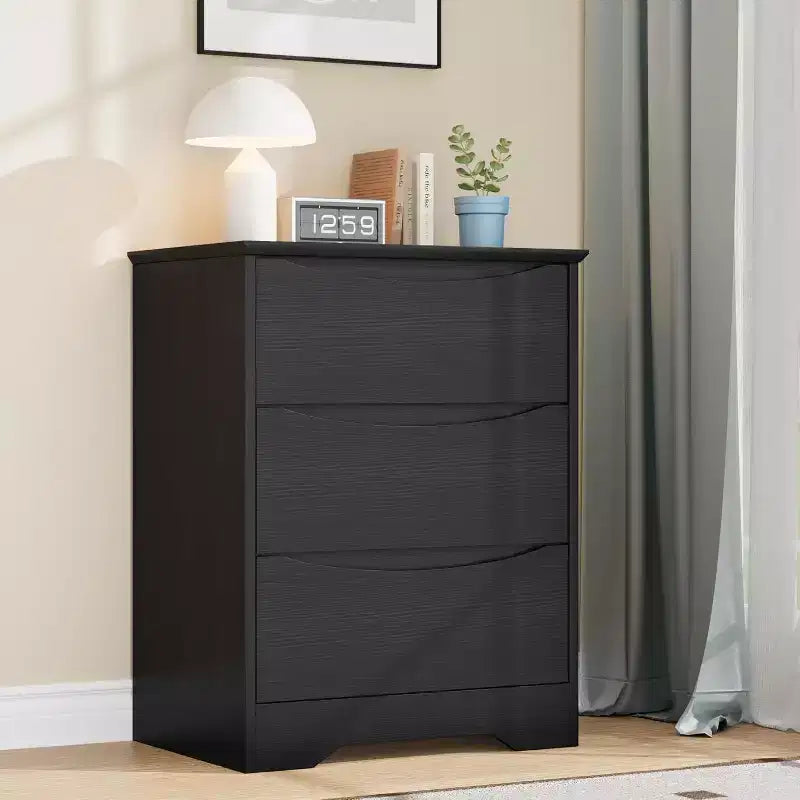 Commode en bois à 3 tiroirs, armoire moderne et haute avec grand espace de rangement, commode large pour chambre à coucher ou salon