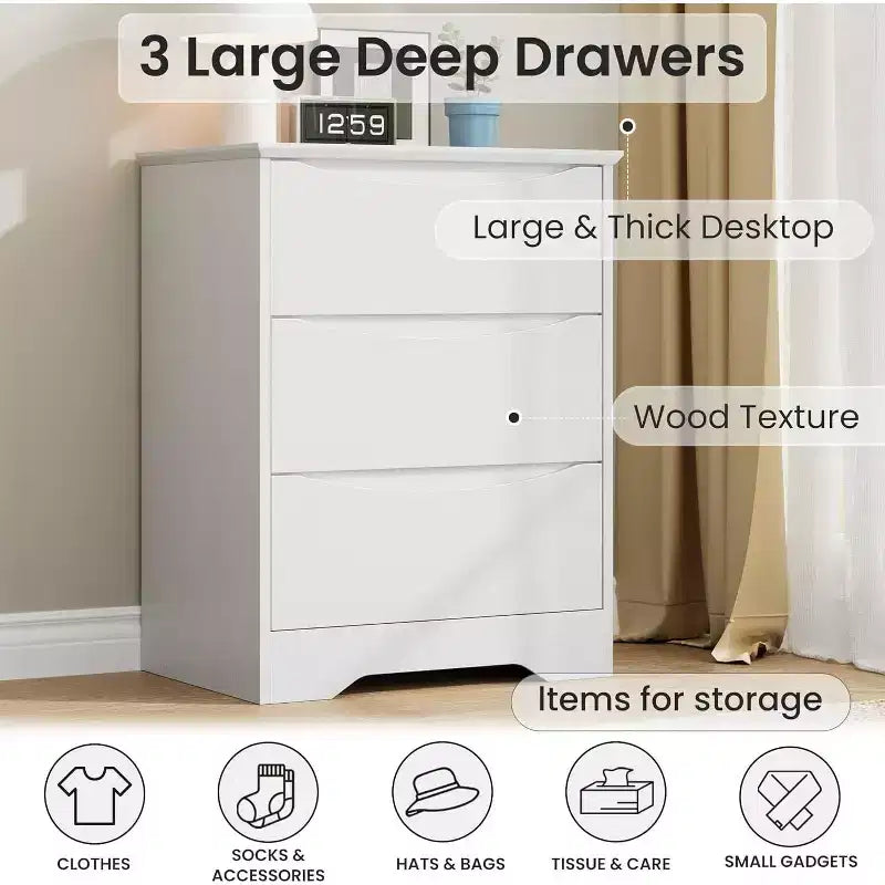 Commode en bois à 3 tiroirs, armoire moderne et haute avec grand espace de rangement, commode large pour chambre à coucher ou salon