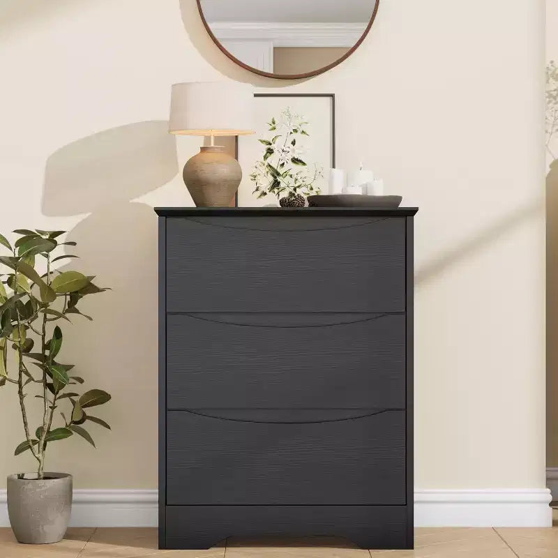 Commode en bois à 3 tiroirs, armoire moderne et haute avec grand espace de rangement, commode large pour chambre à coucher ou salon